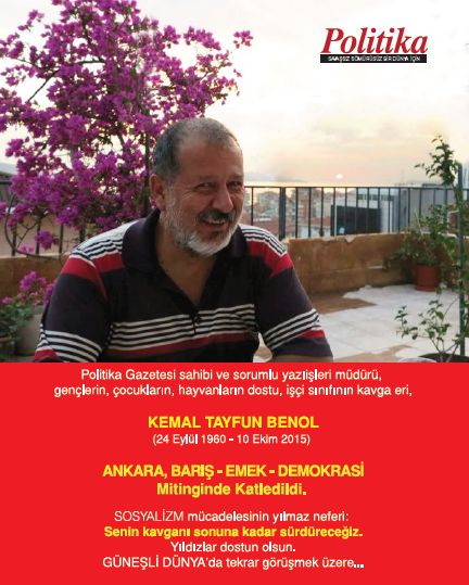 Politika Gazetesi Kurucu Sahibi ve Sorumlu Yazı İşleri Müdürü Kemal Tayfun Benol