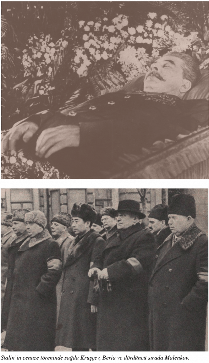 Stalin’in cenaze töreninde sağda Kruşçev, Beria ve dördüncü sırada Malenkov.